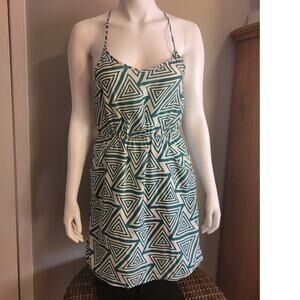 Annabella White & Green Geometric Babydoll Dress Sz Small Balletcore Artsy